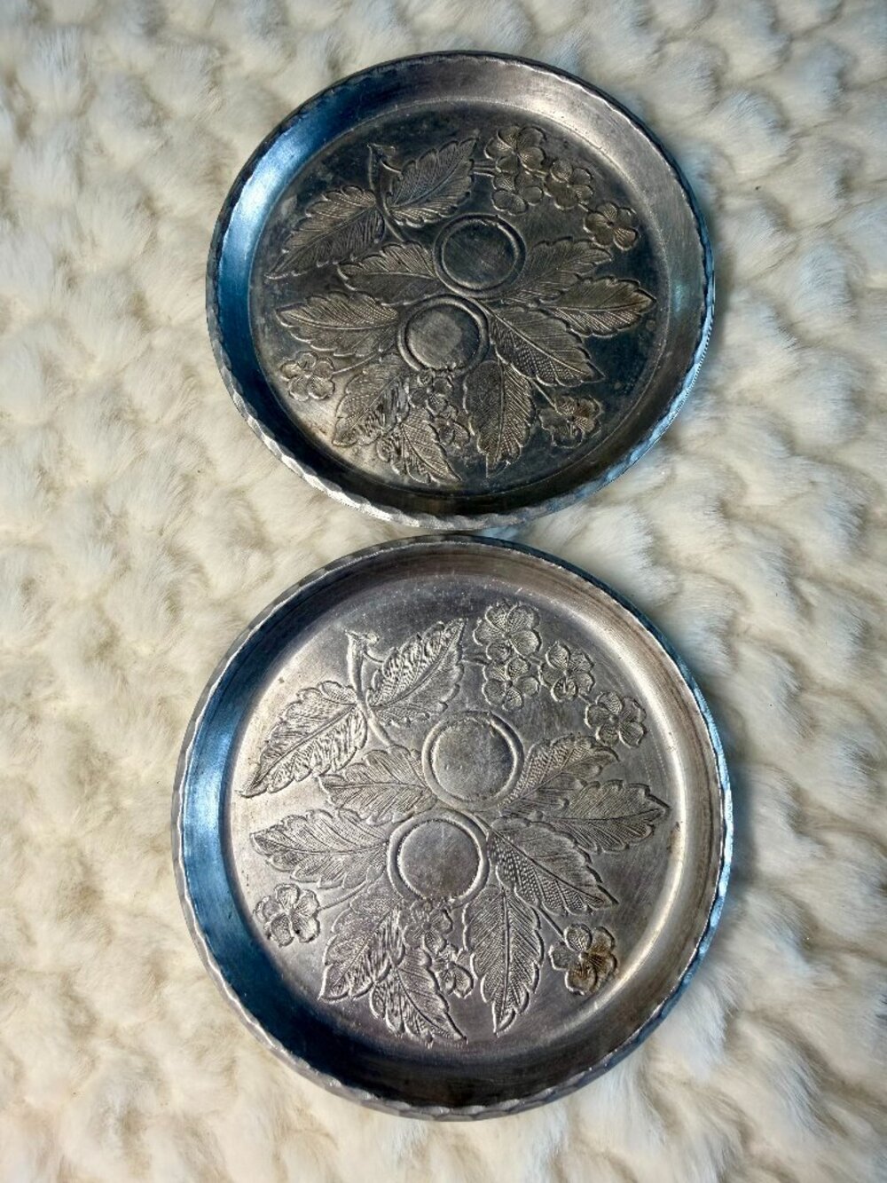 Vintage Everlast Forged Aluminum Coasters- Set of 2- Hammered Backside